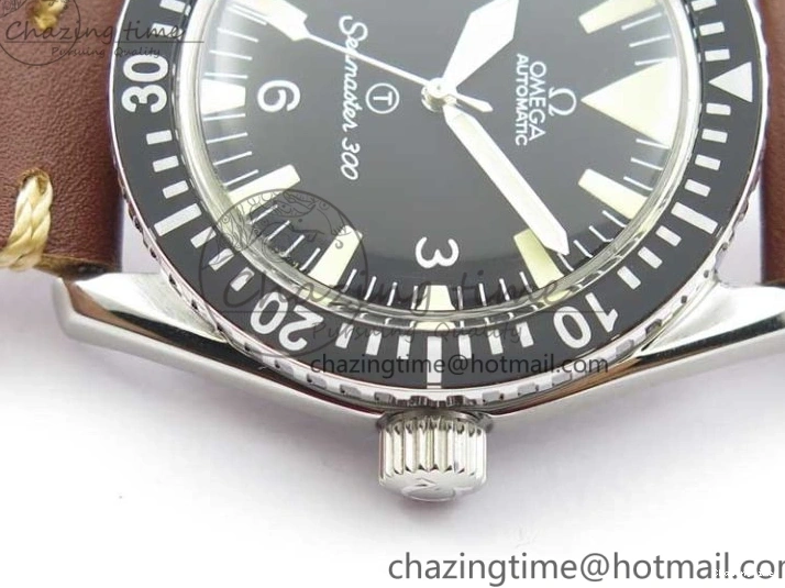 0214 Practical Vintage Seamaster 300 No Date T SS B12 Black Dial On Brown Leather Strap A2836 (Free Nylon Strap) 7910